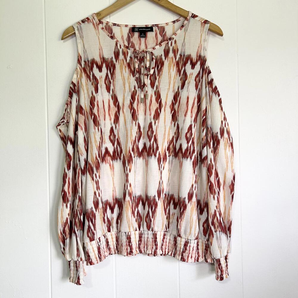 INC Long Sleeve Off The Shoulder Boho Keyhole Blouse Top Women’s XL